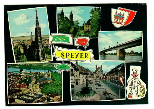 AK Speyer, Panorama Dom Rheinbrücke ,10186