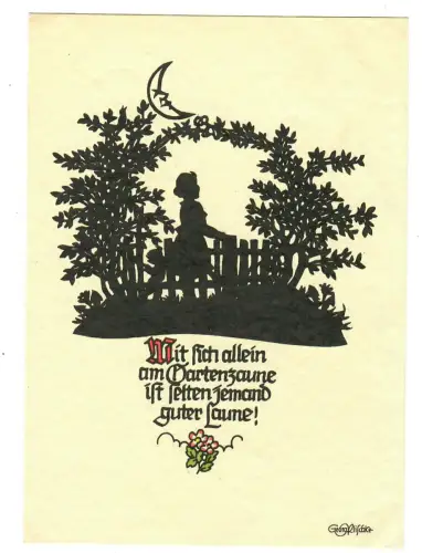 Künstler AK Scherenschnitt Georg Plischke, Mit sich allein am ...  20152