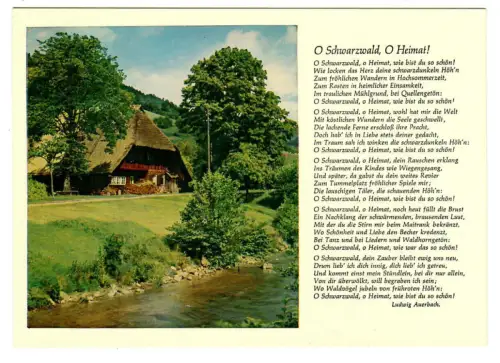 AK Schwarzwaldhaus - Liedkarte - Ludwig Auerbach:  O Schwarzwald ...   10531
