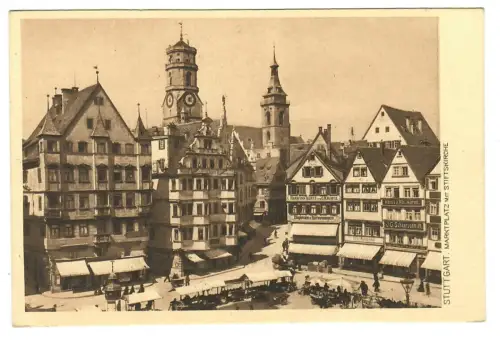 AK Stuttgart, Marktplatz mit Stiftskirche, 11115