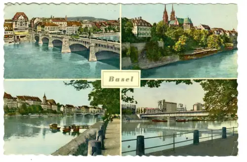 AK Basel,  Münster, Mittlere Brücke Rheinufer, 10620