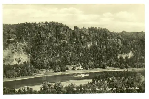 AK Rathen Sächsische Schweiz, Elbe mit Bastaiwände, 10760