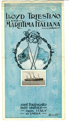 Reiseprospekt Schiffspassagen Italien -Indien,  Lloyd Triestino,  1923, Rar, 443