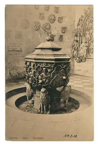 AK Worms, Taufstein im Dom, 11492