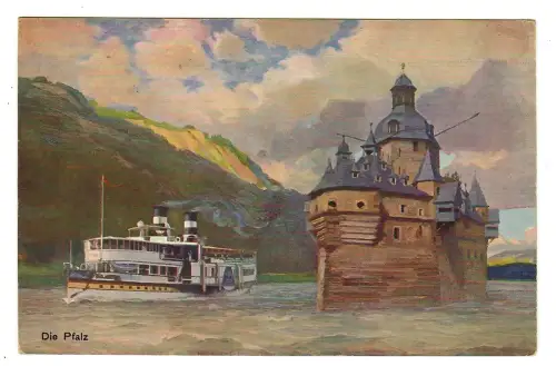 AK Insel Falkenau, Burg Pfalzgrafenstein mit Rheindampfer, 12122