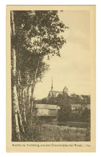 AK Veitsberg, Berga-Wünschendorf, alte Eisenbahnbrücke und Kirche, 12143