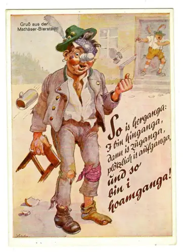 AK Humor, betrunkener Mann nach Prügelei, Bayern, 12151