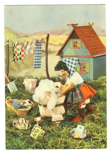 AK Mecki, Igelfrau beim Wäschewaschen, 12154