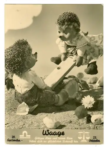 AK Mecki, Igelkinder wippen, Sternzeichen Waage, 12157