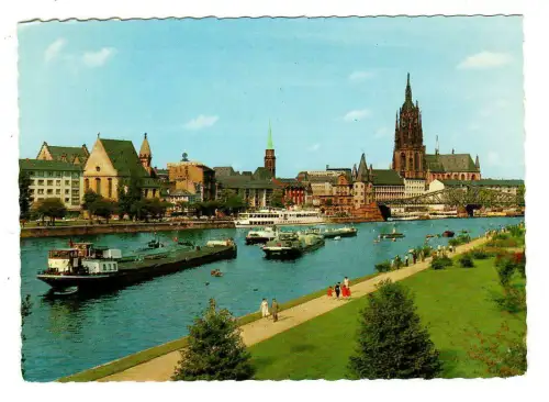 AK Frankfurt/ Main, Mainpanorama mit Dom, Schiffe, 10235