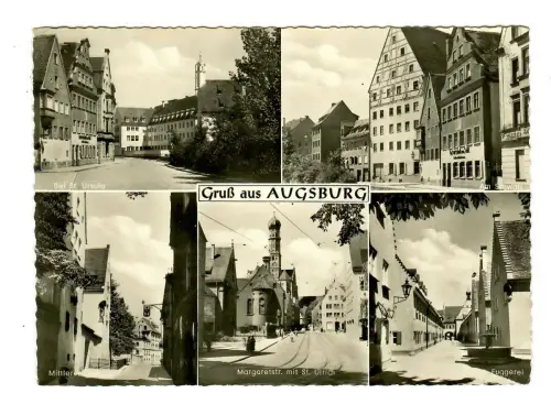 AK Augsburg, Am Schwall, Margaretstrasse mit St. Ulrich, 11633