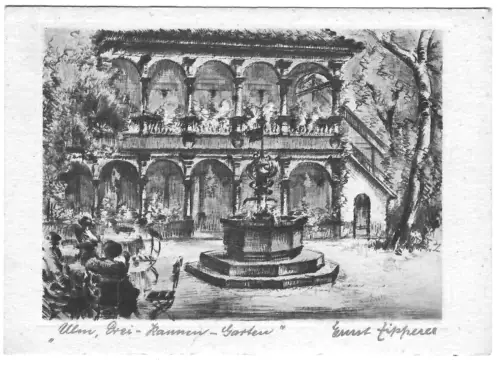 AK Ulm, Drei-Kammer-Garten, nach Radierung von Ernst Zipperer, 11111