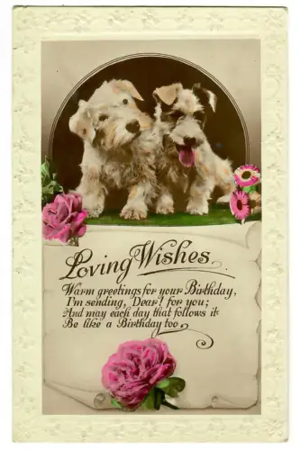 AK Geburtstag, Loving Wishes, Hundewelpen mit Blumen, 30704