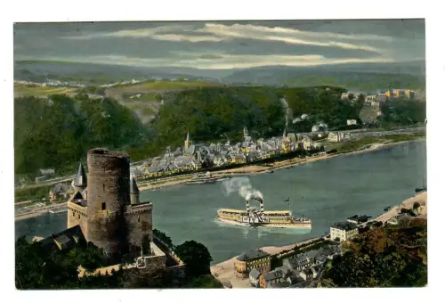 AK St. Goar und St. Goarshausen, Rhein mit Rheinfels, 11760