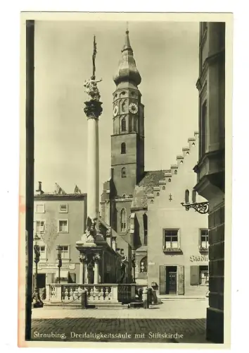 AK Straubing, Dreifaltigkeitssäule mit Stiftskirche, 11818