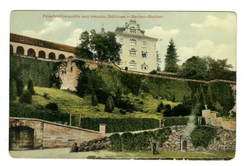 AK Baden-Baden, Friedrichsquelle mit neuem Schloß, 11787