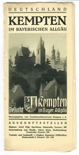 Reiseprospekt Kempten, Allgäu +  Hotelverzeichnis, 30er Jahre, 414