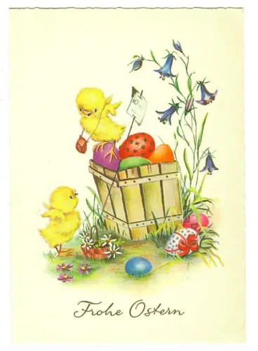 AK Ostern, Küken, Korb mit Ostereiern, 20171