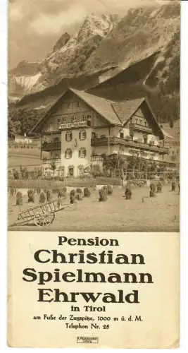 Reiseprospekt Ehrwald, Tirol,  Pension Christian Spielmann, 1930er Jahre, 458