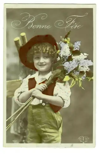 AK Geburtstag , Kleiner Junge mit Fiederstrauß, koloriert, 20023