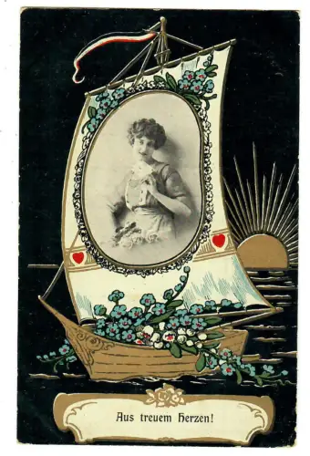 AK Liebe, Schöne Frau im Segelboot, Aus treuem Herzen! Liebesgrüsse, 30580