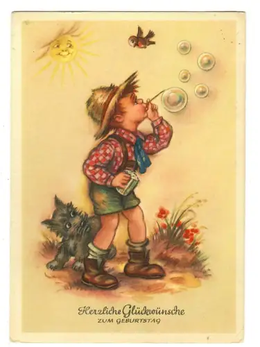 AK Geburtstag, Kleiner Junge macht Seifenblasen, 12170