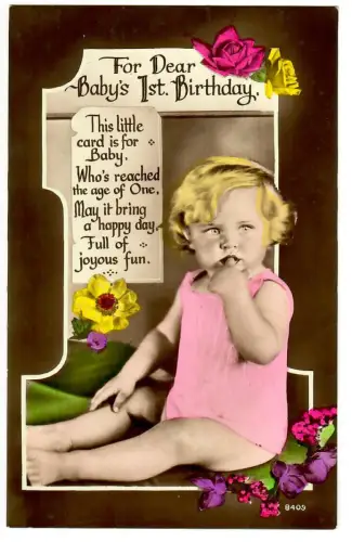 AK Gebutstag, Babys 1st Birthday, kleines Mädchen mit pinkem Shirt 30708
