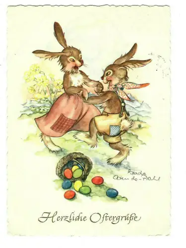 AK Ostern, tanzende Osterhasen, sign. Gerda Arends-Prahl, 30045