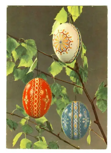 AK Ostern, Osterstrauß mit bemalten Eiern, DDR, 20057