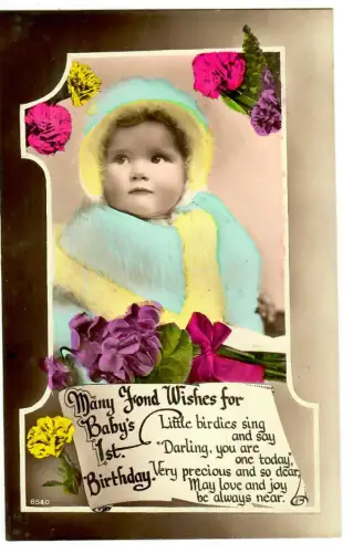 AK Babys 1. Geburtstag, Baby mit blauem Mäntelchen, 30709