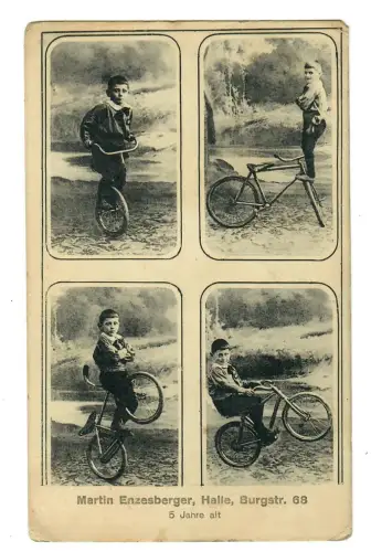 AK Halle, Burgstr. 68, Martin Enzesberger 5 Jahre alt, Fahrradkünstler, 12180