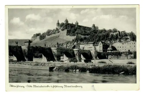 AK Würzburg, Alte Mainbrücke mit Festung Marienberg, 11837