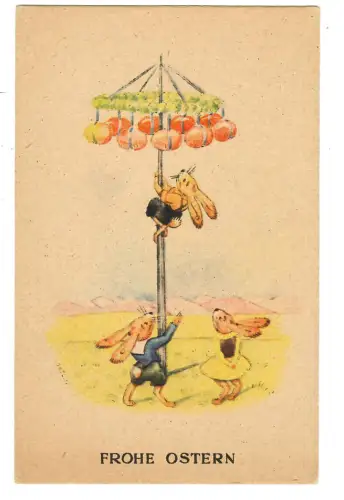 AK Ostern, Osterhasen mit Ostereierbaum, 30702