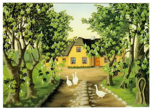 Künstler AK Lore Steiner - Bauernhof mit Gänsen - 30309