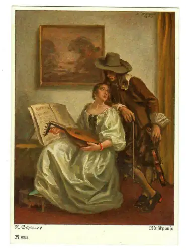 Künstler AK Richard Schaupp: Musikpause, Musikerpaar, Ackermann, 30235