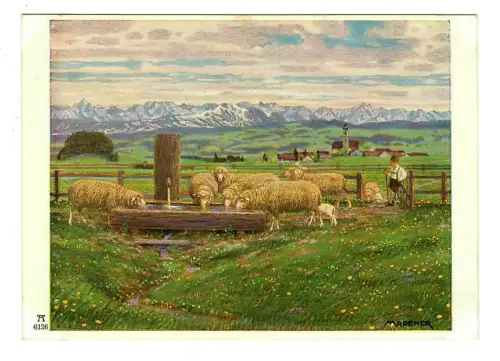 Künstler AK Josef Madlener: Am Brunnen, Hirt und Herde, Ackermann, 30228