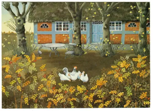 Künstler AK Lore Steiner - Bauernhof im Herbst mit Hühnern - 30310