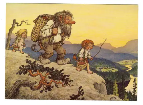 Künstler AK Rolf Lidberg, Trolle Preiselbeeren "Picking Lingonberries",  30694