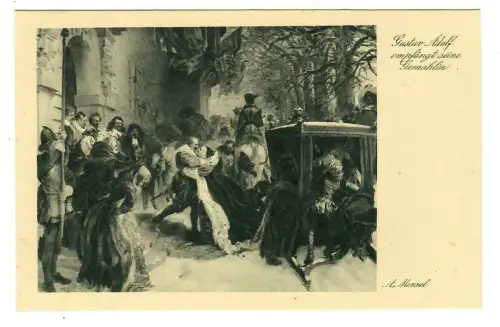 Künstler AK, Adolph Menzel: Gustav Adolf empfängt seine Gemahlin,Wiechmann,30127