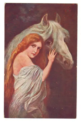 Künstler AK B. Dietze: Träumerei,erotische Frau mit Pferd, 30648