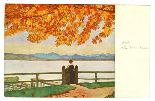 Künstler AK Ferdinand Spiegel: Stiller Tag am Ammersee - Jugend Postkarte -30284