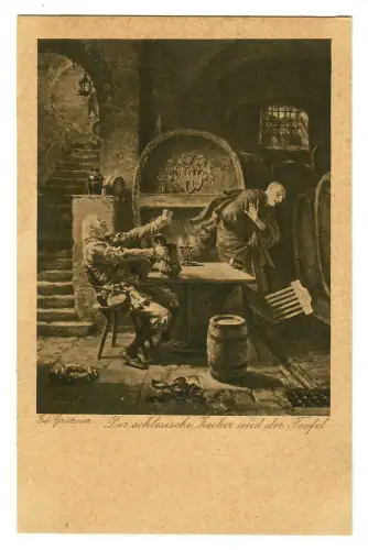Künstler AK E. Grützner: Der schlesische Zecher und der Teufel, Wiechmann, 30170