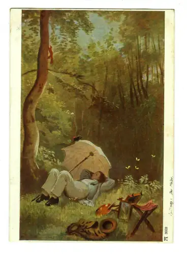 Künstler AK Carl Spitzweg: Der Maler, Relaxen im Wald, Ackermann, 30237
