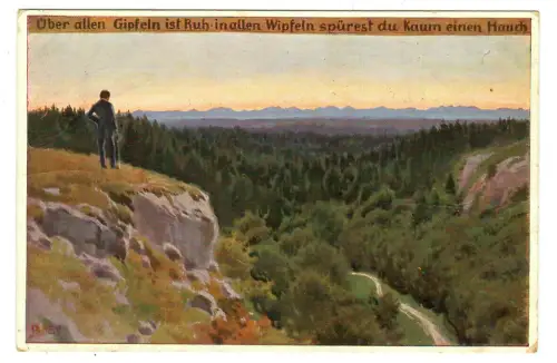 Künstler AK Volksliederkarte Paul Hey, Nr. 88, "Über allen Gipfeln  ... ", 30574