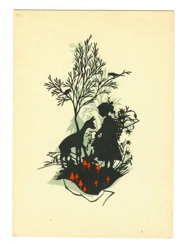 AK Scherenschnitt, Mädchen mit Reh, 11905