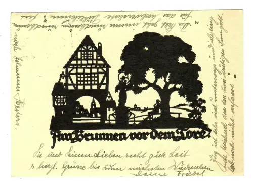 AK Scherenschnitt, Am Brunnen vor dem Tore A.M. Schwindt, 11909