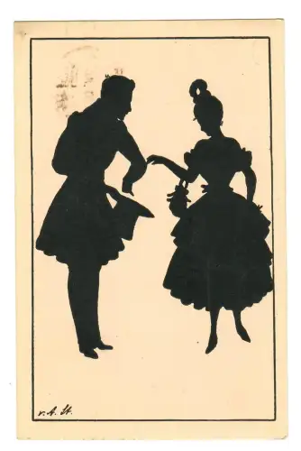 AK Scherenschnitt, Schattenbild, elegantes Paar, 11911