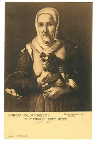 Künstler AK Jusepe Ribera  „Spagnoletto“, Alte Frau mit Henne, Percy Hein, 30432