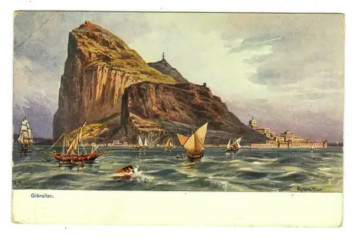 AK Gibraltar, Fels von Gibraltar mit Schiffen, 10158