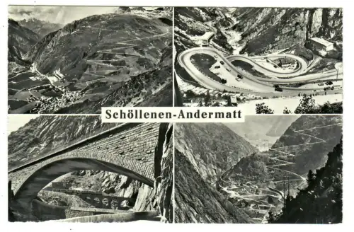 AK Schöllen Andermatt, Schlucht mit Panoramastraße und Eisenbahnstrecke , 10824